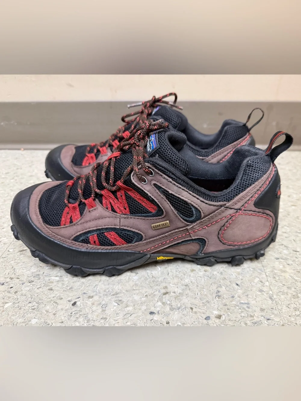 Patagonia Black and Brown Men's Trail Sneakers with Red Accents